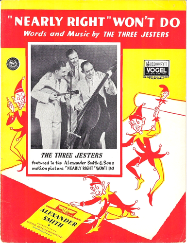 1939 very rare ALEXANDER SMITH CARPETS AD MOVIE Sheet Music THE THREE JESTERS