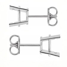 Sterling Silver Earring Settings Round Cut Pre-Notched 4 Prong Friction Back - 2