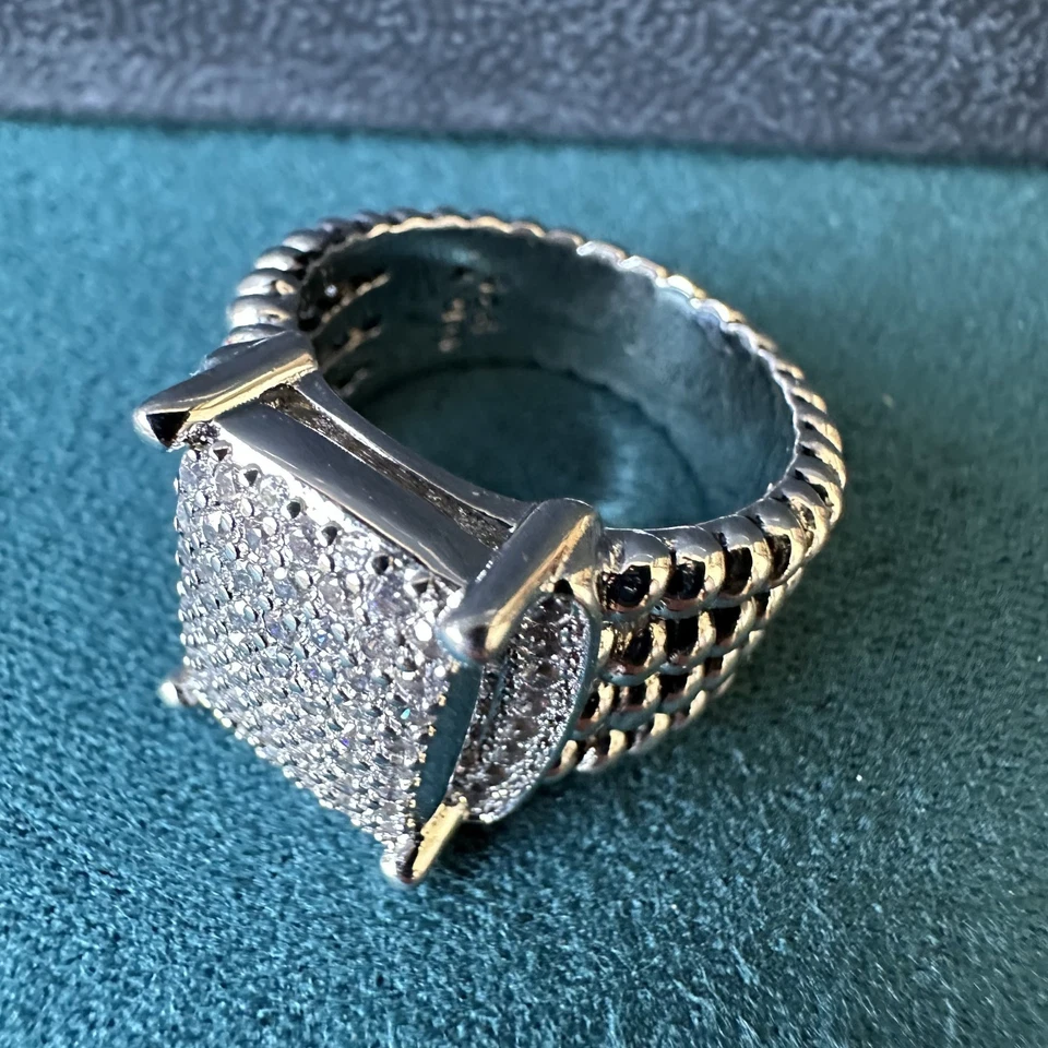 Anillo David Yurman Plata de Ley 925 16x12mm Pavé de Diamantes Wheaton Talla 7 Foto 2 de 4