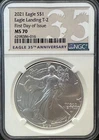 2021 SILVER Eagle Landing T-2 NGC MS70 FIRST DAY OF ISSUE
