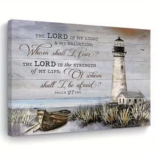 Christian Canvas Wall Art “The Lord Is My Light and My Salvation” Lighthouse Art