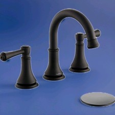 Matte Black 8 inch Widespread Bathroom Sink Faucet 3 Holes with Pop-Up Drain