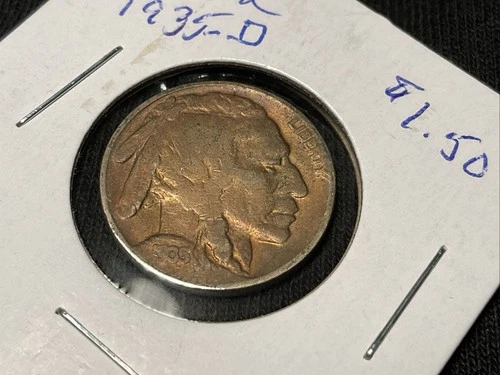 1935-D 5C Buffalo Nickel-Deep Toned-Great Details.