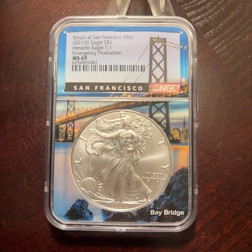 2021 (S) American Silver Eagle Type1 NGC MS 69 Emergency Production Bridge Label