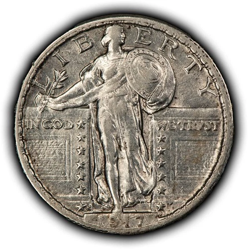 1917-S 25c Standing Liberty Silver Quarter Luster - Type 2 - AU - SKU-Y6383