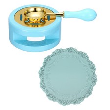 Wax Stamp Seal Kit Sealing Warmer Melting Spoon Silicone Pad, Sky Blue/Cyan Blue