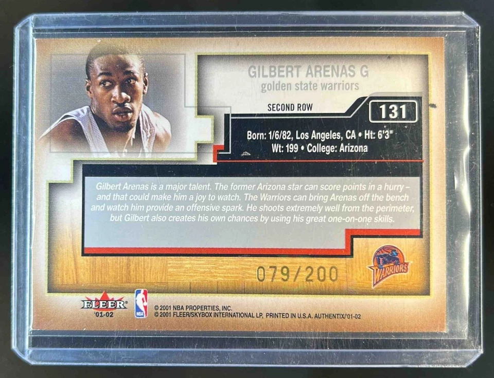2001-02 Fleer Authentix Gilbert Arenas Second Row Parallel RC #79/200 Warriors - Image 2 of 2