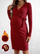 Red Knitted Maternity & Nursing Dress Breastfeeding Friendly Plus Size 18 2XL