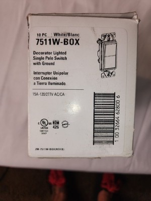 BOX OF 10 COOPER WIRING 7511W-BOX 15A HEAVYDUTY DECORATOR LIGHT SWITCH White