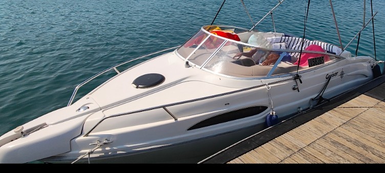 Motoscafo cabinato bianco con prendisole, tendalino bimini e sedute interne foto 5