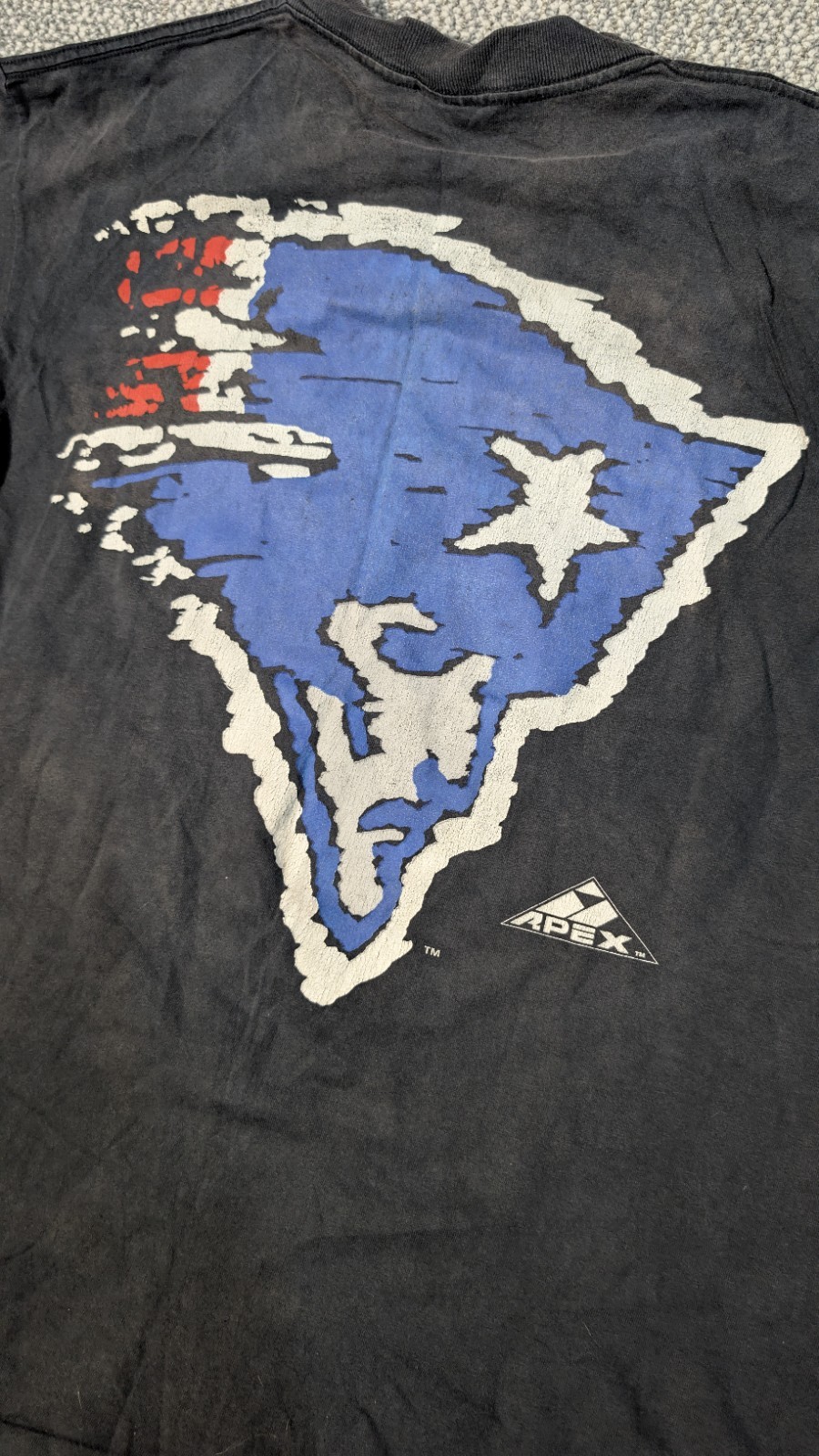 1993 Apex Sportswear New England Patriots Double Sided Graphic Shirt Large