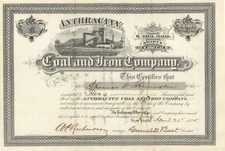 Anthracite Coal and Iron Co. - 1880 dated Stock Certificate - Mining Stocks