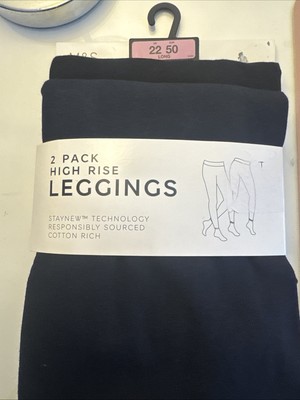 M&S High rise 2 pack black and navy Leggings Size 22 LONG BNWT Marks & Spencer