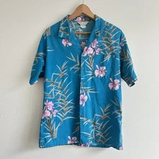 VTG Fast Breakers Cotton Hawaiian Shirt Irises Mens Large Resort Wear USA Made