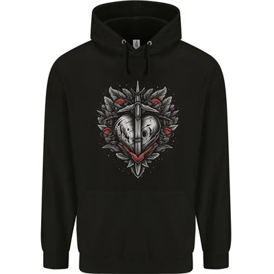 Sweat à Capuche Homme Fantasy Cœur & Épée 80% Coton Noir - Photo 1/2
