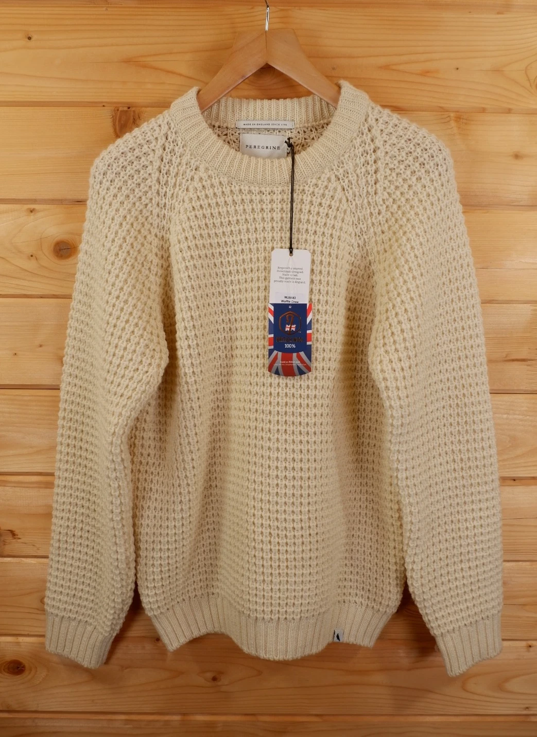 Peregrine Aran Fisherman Waffle Knit Crew Neck Jumper Made in Britain M Cream
Opens in a new window