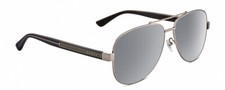 Gucci GG0528S Pilot Sunglasses Ruthenium Silver Black Crystal/Polarized Grey