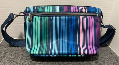 Lug Flare RFID Crossbody Purse Love Multi Stripe Blue Purple Green - Picture 2 of 21