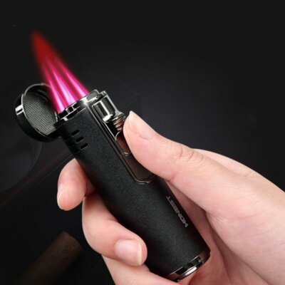 4 Jet Flame Torch Lighter Cigar Lighter Adjustable Refillable Butane Gas Gift