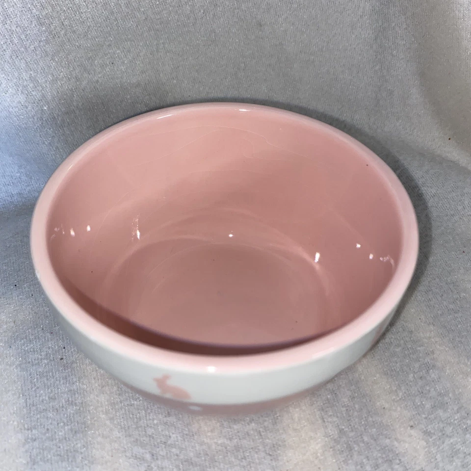 One Pink White Ceramic Teramoto Nesting Bowl Easter Bunny Rabbit Polka Dots - Image 3 of 4