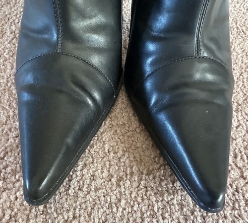 Vintage Black Ankle Boots Pointed Toe High Heels Stiletto Shoes Metal Buckle Sz8 - Picture 4 of 20