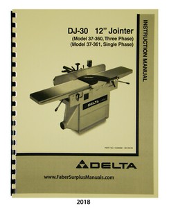 Delta DJ-30 12" Jointer 37-360, 37-361 Instruction & Parts List Manual