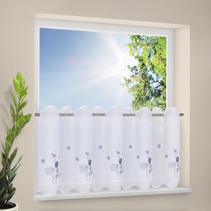 Bistro Gardine Transparent Stickerei Blumchen Blau Breite 145cm X
