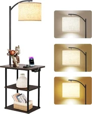 Floor Lamp with Table, End Tables with Charging Station(USB & Type-C & AC Port)