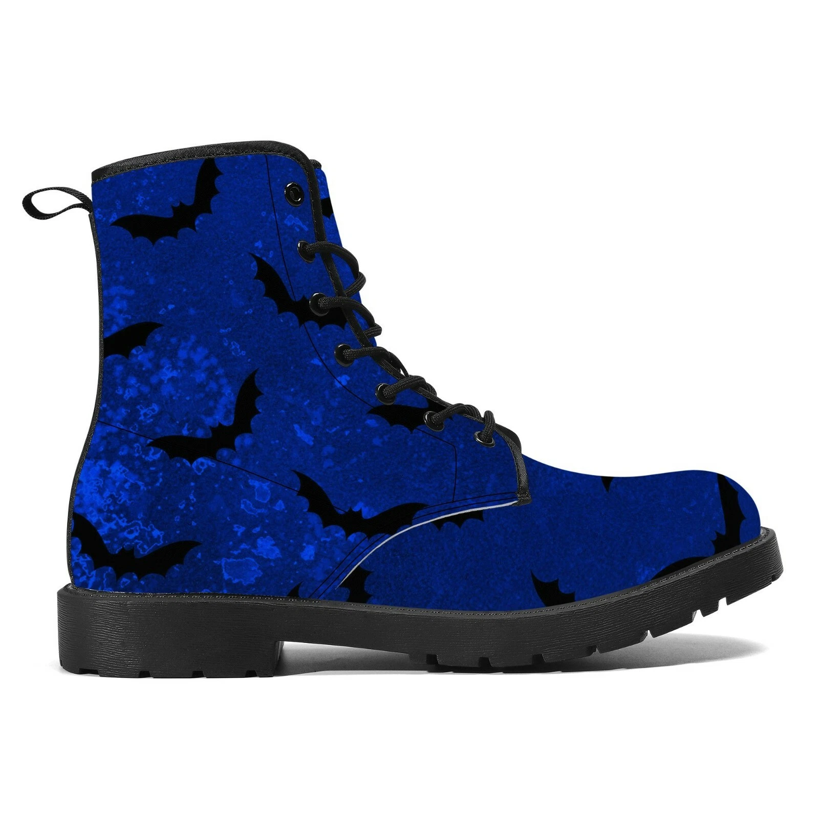 Gothic Royal Blue Bat Canvas Boots for Winter and Halloween