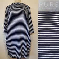 Pure Collection Womens Dress Navy Blue White Stripes Pockets Size 20