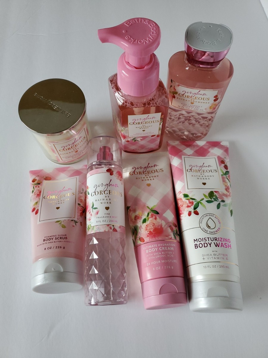 7 Pcs Set Bath & Body Works Gingham Gorgeous Bundle + Candle +