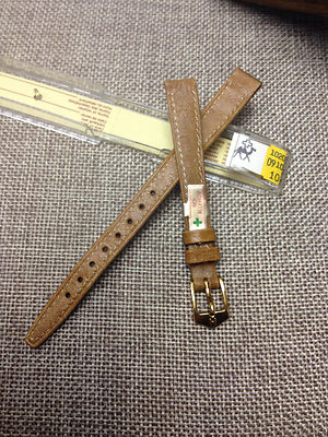 10mm BROWN TAN  GENUINE HIRSCH CAMEL GRAIN VINTAGE WOMENS WATCH BAND GOLD BUCKLE