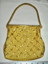 Walborg  1950's-60s   Hand Beaded   Evening Bag   Gold   Vintage   HONG KONG