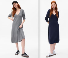 NWT Gap $89.95 CashSoft Rib Midi PETITE Sweater Dress, Gray/Navy, Sz PXS, PS