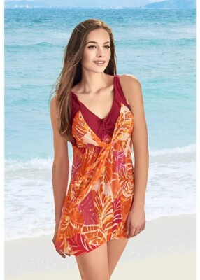 Wantdo Women's Plus Size Swimdress Flower Printed Swimwear Cover Up Size  10-12