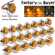3/4" Strobe+Steady Marker Light 20x Amber LED Side Clearance Flash Warning Light