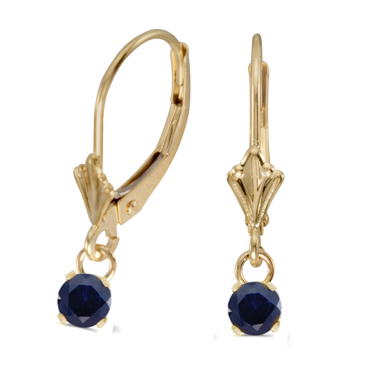 10k Yellow Gold 5mm Round Genuine Sapphire Lever-back Earrings