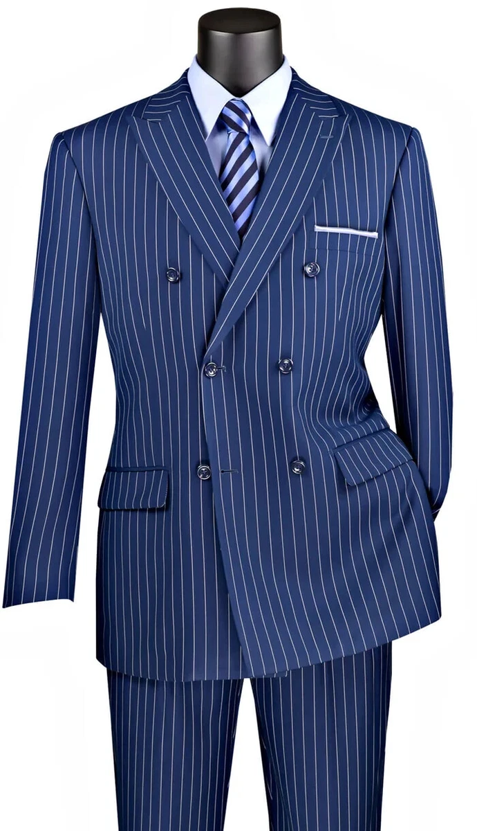 Blue Double-Breasted Striped Suits & Blazers for Men for sale | eBay