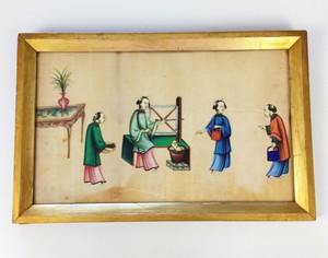 Fine Antique 1850s Chinese Pith Painting- Canton Mandarin Textiles Silk Clothes