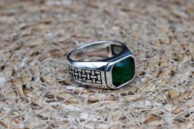 Stein Grün Handarbeit 925 Sterling Silber Schmuck Türkisch Geschenk Herren Ring
