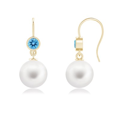 Ohrringe ANGARA 10mm Süßwasserperlen mit Schweizer Blautopas in 14K massiv Gold