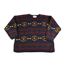 Carolina Colours Plus Women's Geometric Pattern Knit Sweater Navy Burgundy