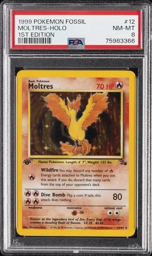 1999 POKEMON FOSSIL 1ST EDITION #12 MOLTRES-HOLO PSA 8