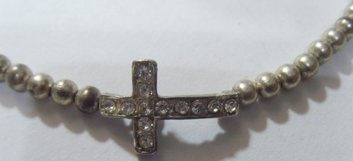 vintage religious bejeweled cross beaded Christian necklace 54248 - Picture 2 of 4