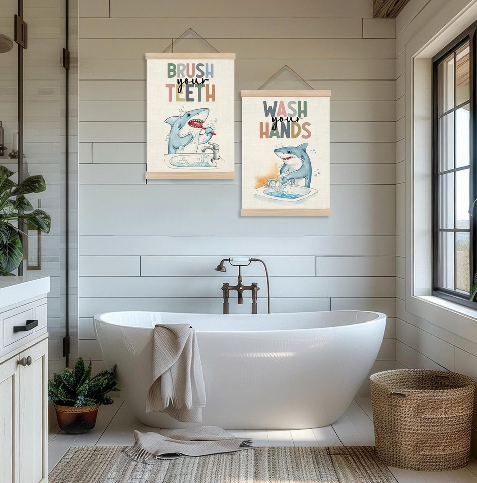 Shark Bathroom Wall Art Poster Framed, Shark Bathroom Decor, Funny ...