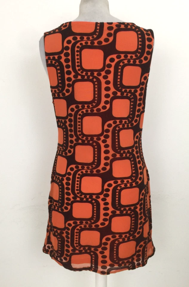 Vestido para mujer Urban Outfitters talla L negro naranja retro flocado cambio usado F1 Foto 4 de 4