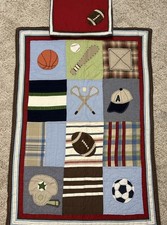 Pottery Barn Junior Varsity Sports Nursery Quilt, Throw Pillow and Sheet