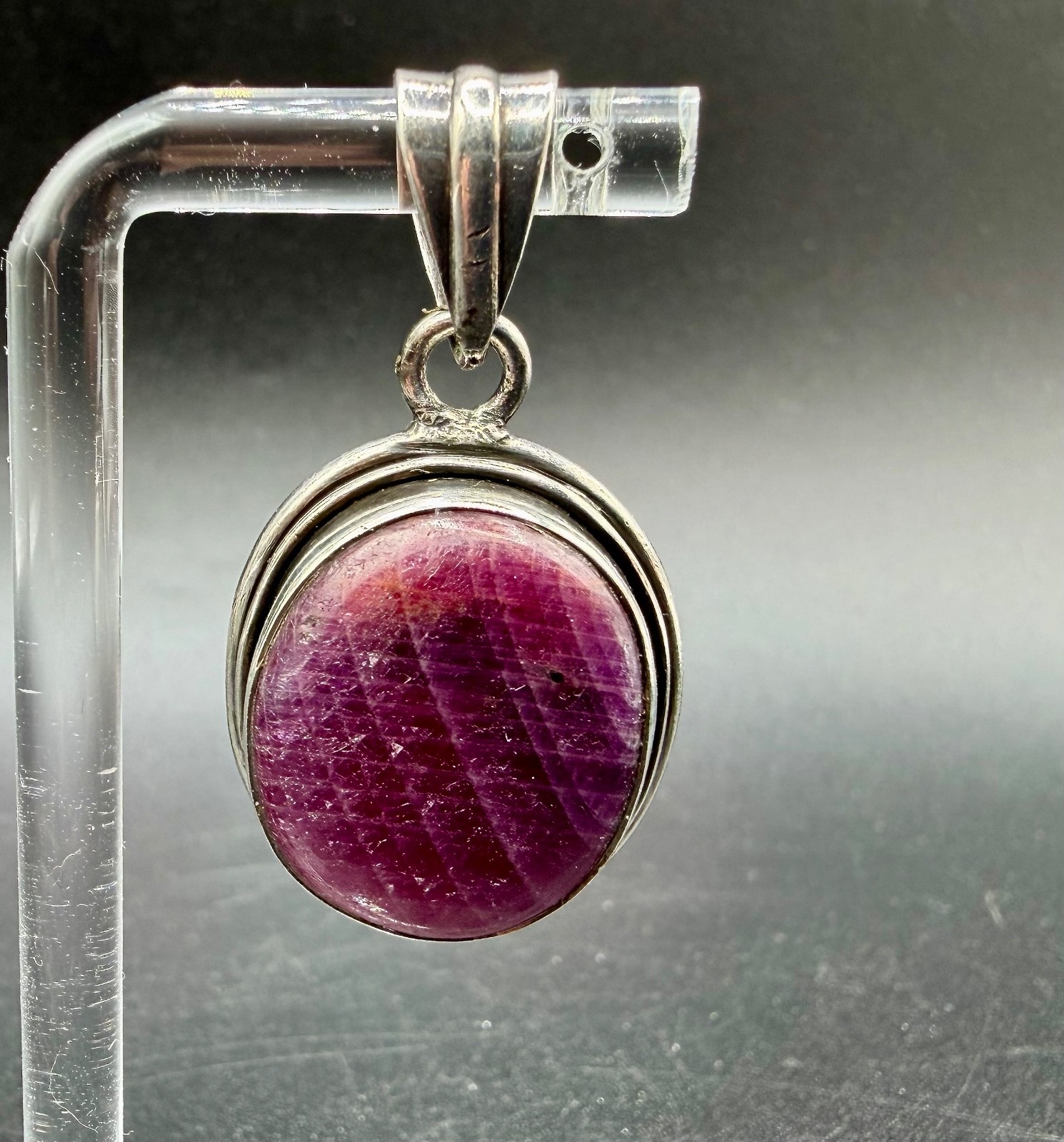 Large Raw Ruby Cabochon Pendant .925 Sterling Sil… - image 3