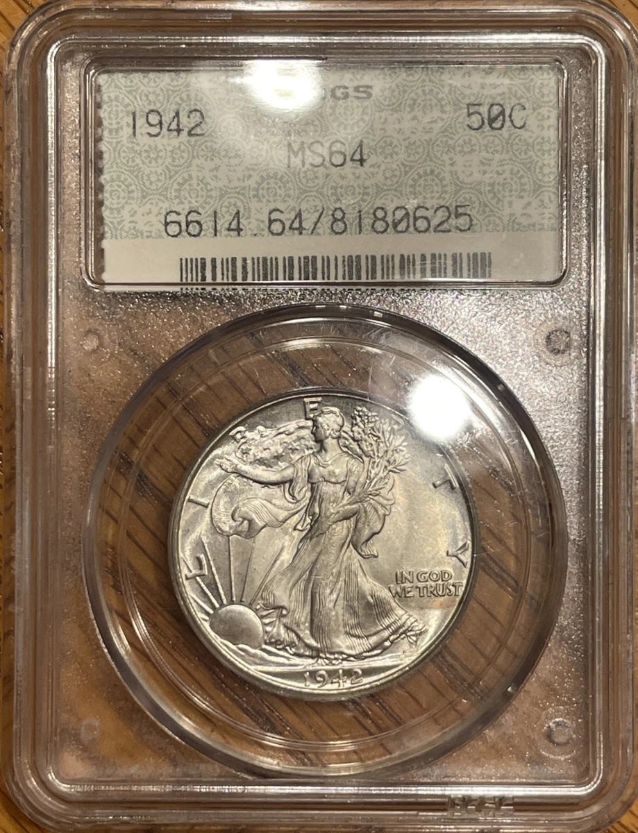 Uncirculated Silver 1942 Year Liberty Walking Half Dollars (1916