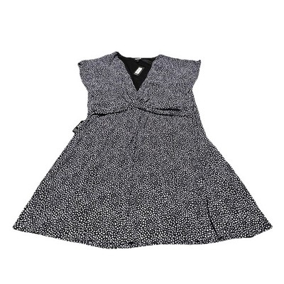 Express Abstract Dot Fit Flare Twist Front Flutter Sleeve Dress Size XL V Neck